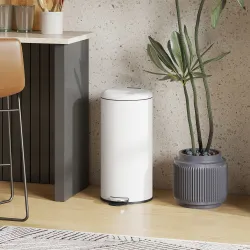 Papelera de Cocina 30L con Pedal Tapa de Cierre Suave y Cubo Extraíble para Dormitorio Oficina Estudio Salón Crema - Ogal.Es