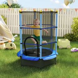 Trampolín para Niños de +3 Años Ø140 cm con Red de Seguridad y Marco de Acero para Interior y Exterior Azul y Negro - Ogal.Es