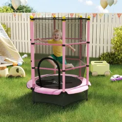 Trampolín para Niños de +3 Años Ø140 cm con Red de Seguridad y Marco de Acero para Interior y Exterior Rosa y Negro - Ogal.Es