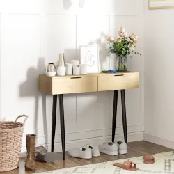 Mueble para Recibidor con 2 Cajones y Patas de Acero para Recibidor Entrada Pasillo 100x30x80,5 cm Roble - Ogal.Es