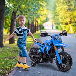 Moto Eléctrica para Niños de +3 Años Moto de Batería para Niños 12V con Ruedas Auxiliar y Bocina Carga 30 kg Azul - Ogal.Es