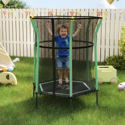 Cama Elástica Infantil Trampolín para Niños +3 Años con Red de Seguridad Ø163,5x190 cm Verde - Ogal.Es