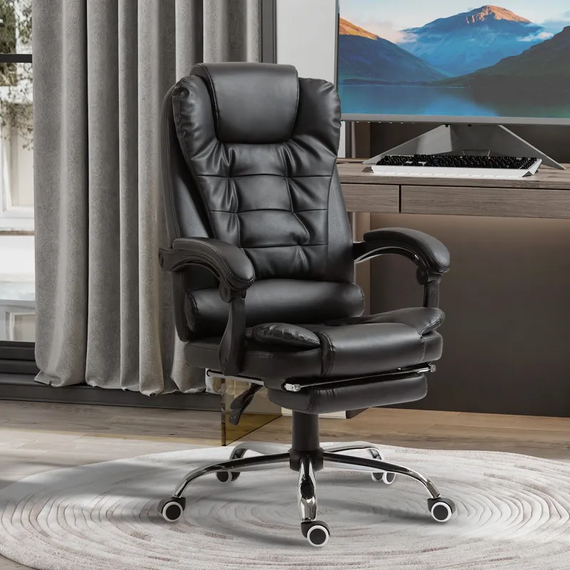 Silla de Escritorio con Reposapiés Silla Ejecutiva Giratoria con Altura Ajustable Tapizada en PU y Reposabrazos ... - Ogal.Es