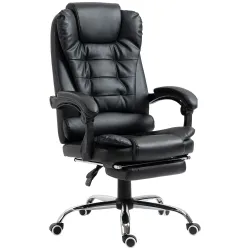 Silla de Escritorio con Reposapiés Silla Ejecutiva Giratoria con Altura Ajustable Tapizada en PU y Reposabrazos ... - Ogal.Es
