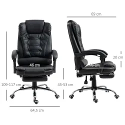 Silla de Escritorio con Reposapiés Silla Ejecutiva Giratoria con Altura Ajustable Tapizada en PU y Reposabrazos ... - Ogal.Es
