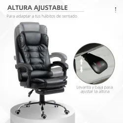 Silla de Escritorio con Reposapiés Silla Ejecutiva Giratoria con Altura Ajustable Tapizada en PU y Reposabrazos ... - Ogal.Es