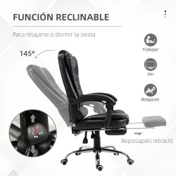 Silla de Escritorio con Reposapiés Silla Ejecutiva Giratoria con Altura Ajustable Tapizada en PU y Reposabrazos ... - Ogal.Es
