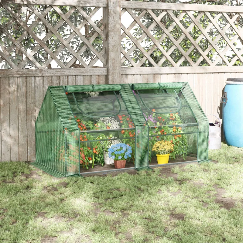 Invernadero de Exterior con Cubierta Doble Ventanas y Marco de Acero para Cultivar Plantas Flores 180x90x90 cm V... - Ogal.Es