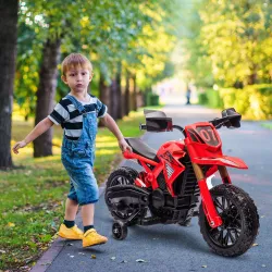 Moto Eléctrica para Niños de +3 Años Moto de Batería para Niños 12V con Ruedas Auxiliar y Bocina Carga 30 kg Rojo - Ogal.Es