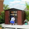 Cobertizo de Jardín Exterior 4,4 m² 240x206x198 cm con Base Puerta Corredera y Cerradura Armario para Jardín Teca - Ogal.Es