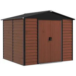Cobertizo de Jardín Exterior 4,4 m² 240x206x198 cm con Base Puerta Corredera y Cerradura Armario para Jardín Teca - Ogal.Es