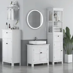 Mueble de Baño con Cajón Puerta Estante Ajustable y 2 Compartimientos Armario de Baño Moderno 40x30x165 cm Blanco - Ogal.Es