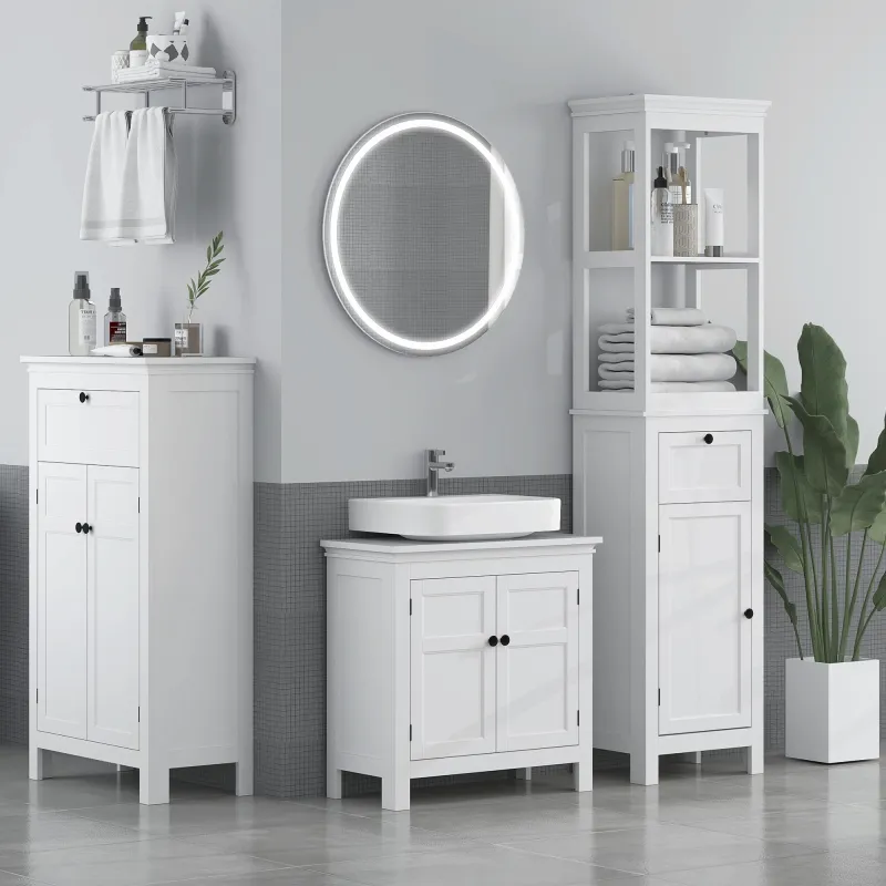 Mueble de Baño con Cajón Puerta Estante Ajustable y 2 Compartimientos Armario de Baño Moderno 40x30x165 cm Blanco - Ogal.Es