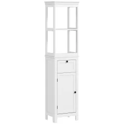 Mueble de Baño con Cajón Puerta Estante Ajustable y 2 Compartimientos Armario de Baño Moderno 40x30x165 cm Blanco - Ogal.Es