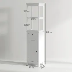 Mueble de Baño con Cajón Puerta Estante Ajustable y 2 Compartimientos Armario de Baño Moderno 40x30x165 cm Blanco - Ogal.Es