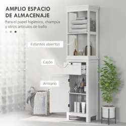 Mueble de Baño con Cajón Puerta Estante Ajustable y 2 Compartimientos Armario de Baño Moderno 40x30x165 cm Blanco - Ogal.Es