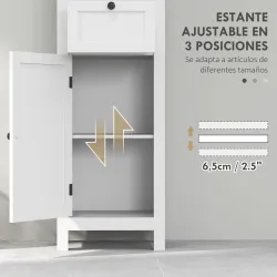 Mueble de Baño con Cajón Puerta Estante Ajustable y 2 Compartimientos Armario de Baño Moderno 40x30x165 cm Blanco - Ogal.Es