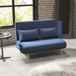 Sofá Cama de 2 Plazas Tapizado Tipo Lino con Respaldo Ajustable en 5 Posiciones y 2 Almohadas 120x75x85 cm Azul ... - Ogal.Es
