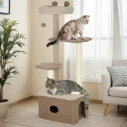 Árbol Rascador para Gatos Altura 133 cm Torre para Gatos con Nido Plataformas Bola Colgante y Poste de Yute Café - Ogal.Es