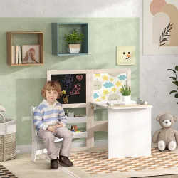Mesa Infantil con Silla y Caballete Plegable Mesa para Niños de +3 Años con Estantes y Rollo de Papel Blanco - Ogal.Es