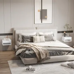 Juego de 2 Mesitas de Noche Colgantes Mesillas de Noche con Cajón para Dormitorio 37x32x21 cm Blanco - Ogal.Es