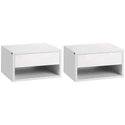 Juego de 2 Mesitas de Noche Colgantes Mesillas de Noche con Cajón para Dormitorio 37x32x21 cm Blanco - Ogal.Es
