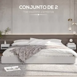 Juego de 2 Mesitas de Noche Colgantes Mesillas de Noche con Cajón para Dormitorio 37x32x21 cm Blanco - Ogal.Es