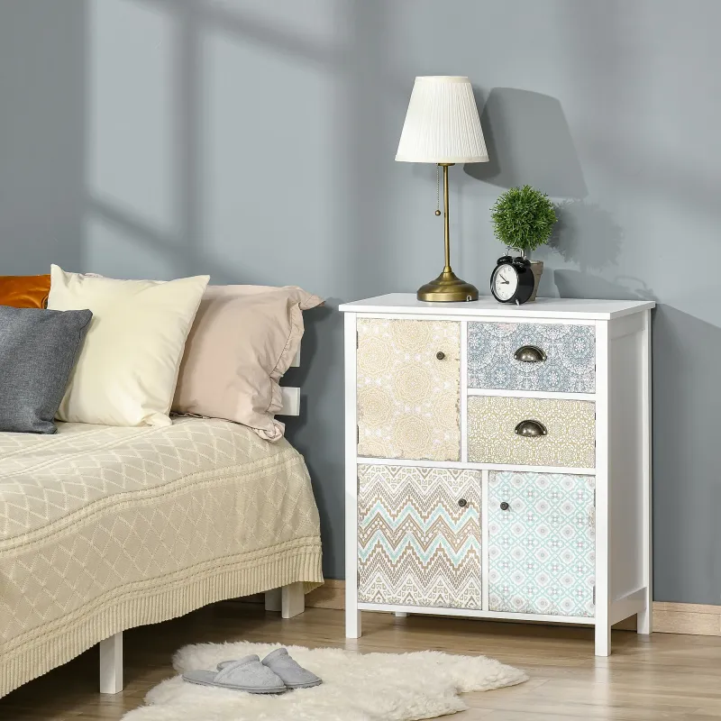 Cómoda para Dormitorio Bohemio con 2 Cajones 3 Compartimentos Diseño Anti-vuelco 68x34x80 cm Blanco - Ogal.Es