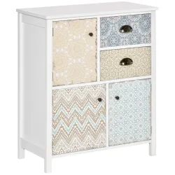 Cómoda para Dormitorio Bohemio con 2 Cajones 3 Compartimentos Diseño Anti-vuelco 68x34x80 cm Blanco - Ogal.Es