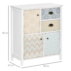 Cómoda para Dormitorio Bohemio con 2 Cajones 3 Compartimentos Diseño Anti-vuelco 68x34x80 cm Blanco - Ogal.Es
