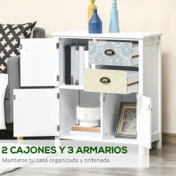 Cómoda para Dormitorio Bohemio con 2 Cajones 3 Compartimentos Diseño Anti-vuelco 68x34x80 cm Blanco - Ogal.Es