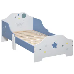 Cama para Niños de +3 Años 143x74x59 cm Cama Infantil de Madera con Estampado con Estrellas Carga 50 kg Azul y B... - Ogal.Es