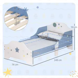 Cama para Niños de +3 Años 143x74x59 cm Cama Infantil de Madera con Estampado con Estrellas Carga 50 kg Azul y B... - Ogal.Es