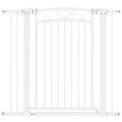 Puerta para Perros con Ancho Ajustable 76-104 cm Barrera de Seguridad con 2 Extensiones y Doble Bloqueo Blanco - Ogal.Es