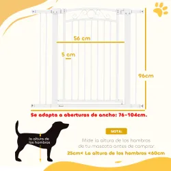 Puerta para Perros con Ancho Ajustable 76-104 cm Barrera de Seguridad con 2 Extensiones y Doble Bloqueo Blanco - Ogal.Es