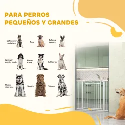 Puerta para Perros con Ancho Ajustable 76-104 cm Barrera de Seguridad con 2 Extensiones y Doble Bloqueo Blanco - Ogal.Es