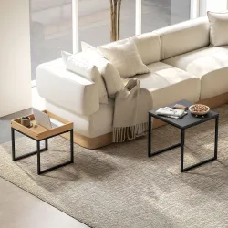 Conjunto de 2 Mesitas Auxiliares con Diseño Anidado para Usar Juntas como Mesa de Centro o Separadas Color Negro... - Ogal.Es