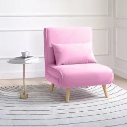 Sofá Cama Individual Plegable con Respaldo Ajustable 5 Posiciones Sillón Cama Tapizado con Cojín 72x75x85 cm Rosa - Ogal.Es