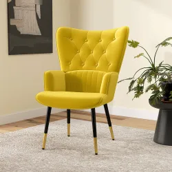 Butaca de Salón Sillón Individual Tapizado en Terciopelo con Respaldo Alto Estilo Moderno 68x72x103 cm Amarillo - Ogal.Es