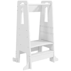 Torre de Aprendizaje para Niños con Pedal Altura Ajustable en 3 Niveles y Barrera de Seguridad 45x47,5x91 cm Blanco - Ogal.Es
