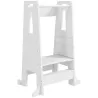 Torre de Aprendizaje para Niños con Pedal Altura Ajustable en 3 Niveles y Barrera de Seguridad 45x47,5x91 cm Blanco - Ogal.Es