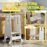 Torre de Aprendizaje para Niños con Pedal Altura Ajustable en 3 Niveles y Barrera de Seguridad 45x47,5x91 cm Blanco - Ogal.Es