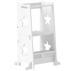 Torre de Aprendizaje 2 en 1 Convertible en Mesa y Silla con Barra de Seguridad 60x44,5x86 cm Blanco - Ogal.Es