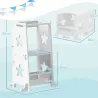 Torre de Aprendizaje 2 en 1 Convertible en Mesa y Silla con Barra de Seguridad 60x44,5x86 cm Blanco - Ogal.Es