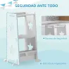 Torre de Aprendizaje 2 en 1 Convertible en Mesa y Silla con Barra de Seguridad 60x44,5x86 cm Blanco - Ogal.Es