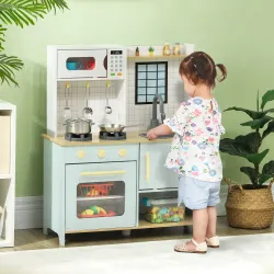 Cocinita Infantil con Sonido Fogón Horno Grifo Fregadero Microondas y Accesorios de Cocina Azul - Ogal.Es