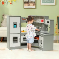 Cocinita Infantil con Sonido Fogón Horno Grifo Fregadero Microondas Lavadora Máquina de Hielo y Accesorio de Coc... - Ogal.Es