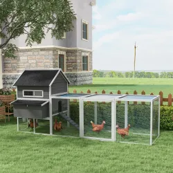 Gallinero de Exterior de Madera para 8-10 Gallinas con 2 Nidos Bandeja Extraíble y Rampa 347x160x150 cm Gris y B... - Ogal.Es