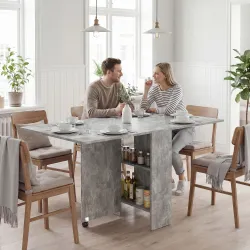 Mesa de Cocina Plegable con Ruedas 2 Estantes de Almacenaje y 2 Alas Abatibles Estilo Moderno 75x140x74 cm Gris ... - Ogal.Es
