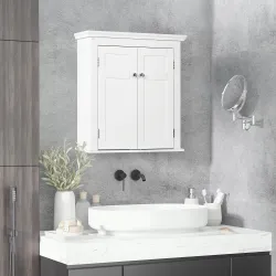 Mueble de Baño Colgar con Estantes Ajustables y Puertas con Cierre Magnético Armario de Pared 58x24x60 cm Blanco - Ogal.Es